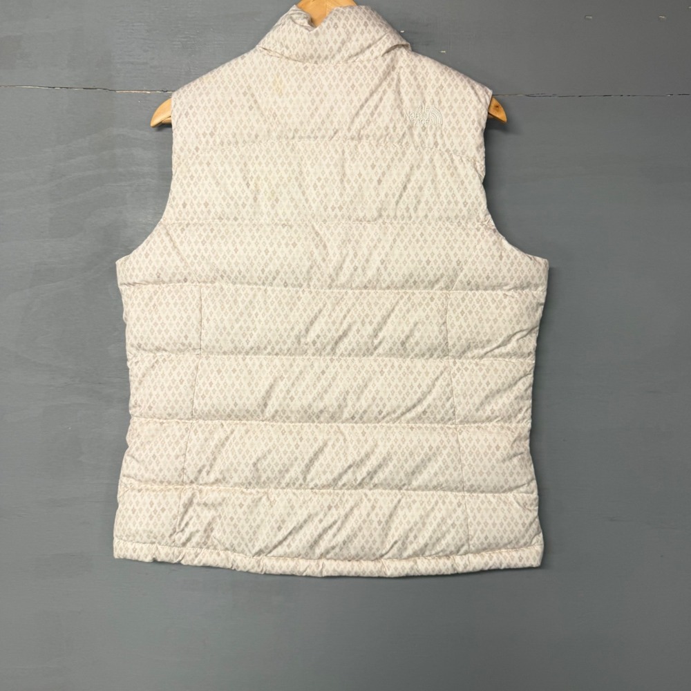 The North Face Nuptse 700 Down Puffer Vest Cream Tan Geometric Diamond Print L - Picture 3 of 7